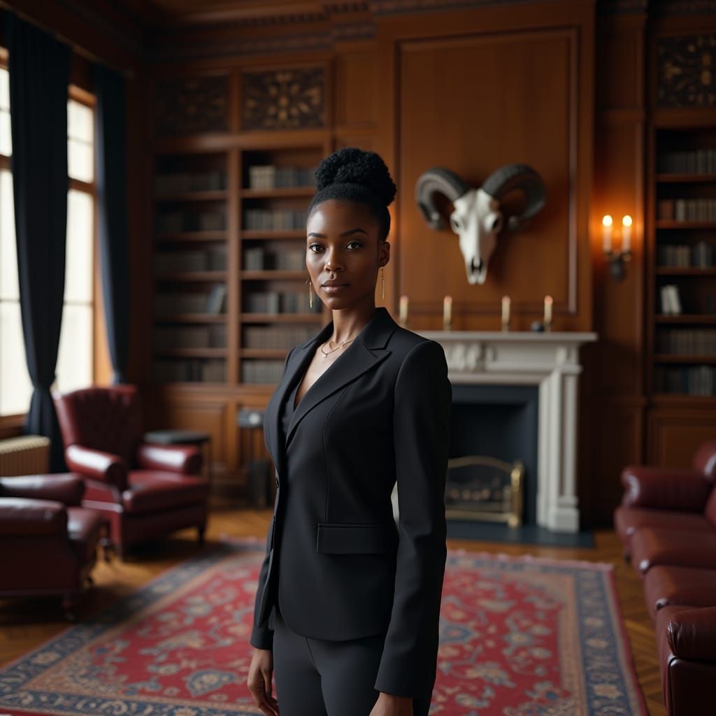 African American Woman in Business Suit in Study