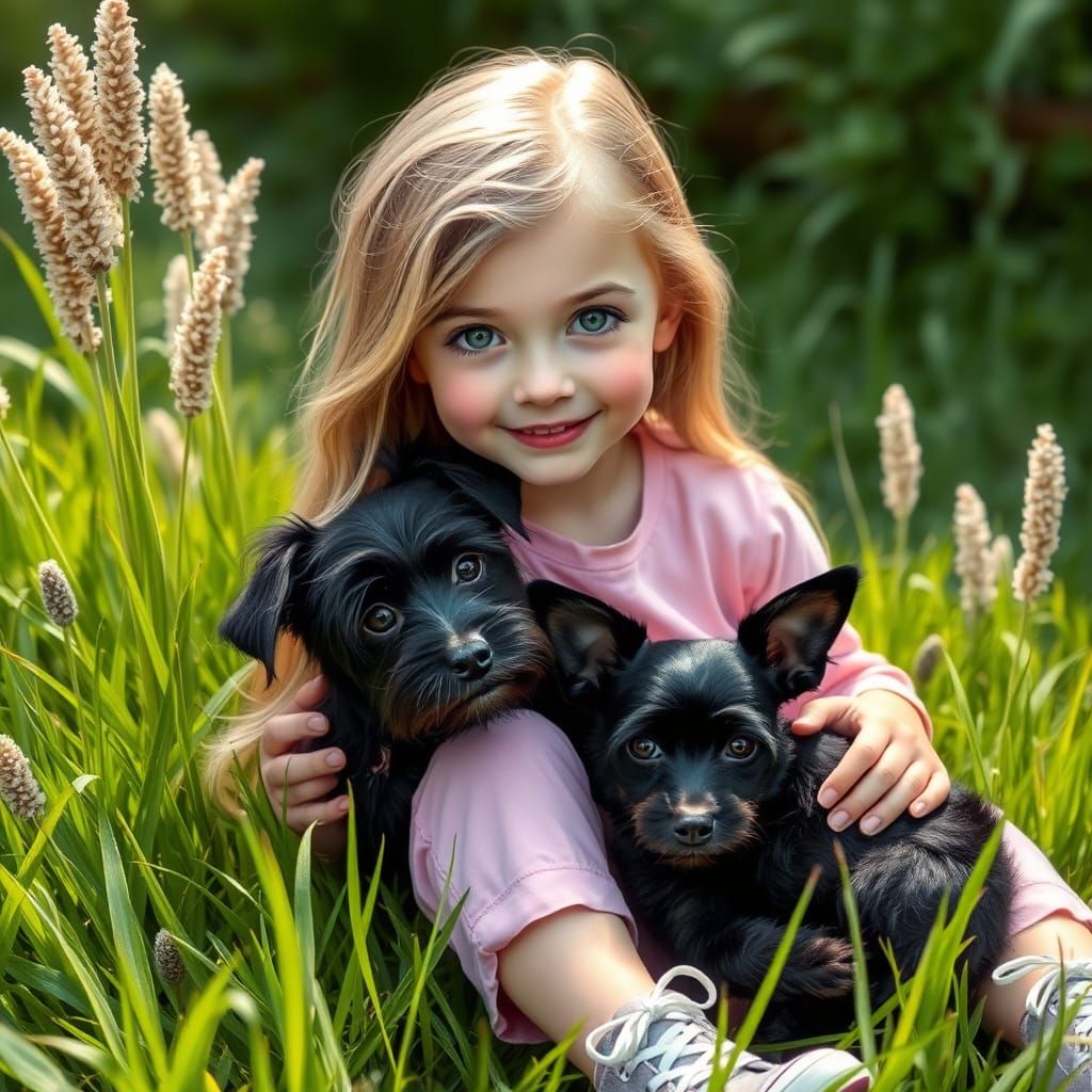 Girl Snuggling Dog in Photorealistic Style