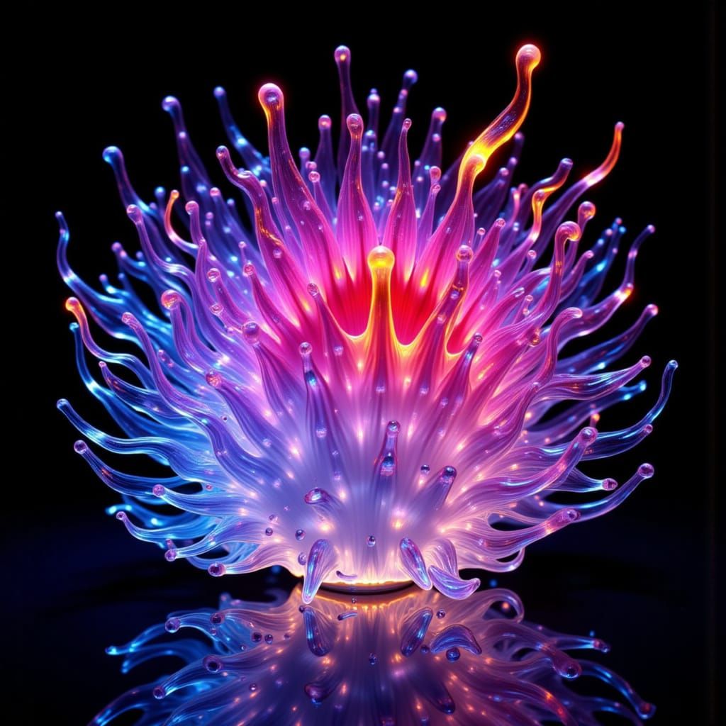 Vibrant Crystal Fire Sculpture in Neon Style