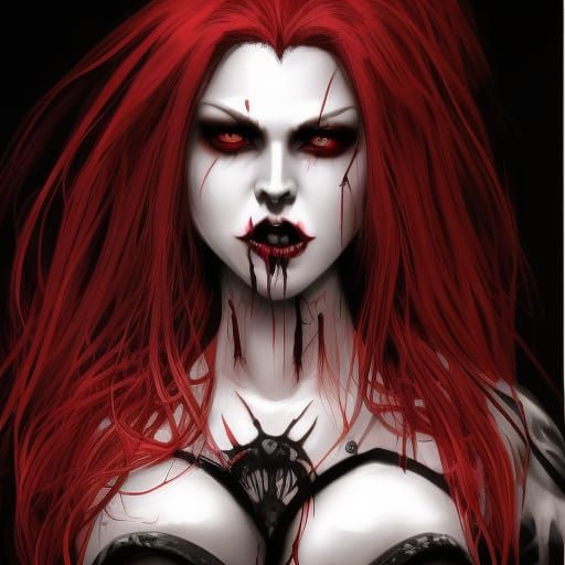 Inkpunk Vampire with Fangs in Neon Horror Art