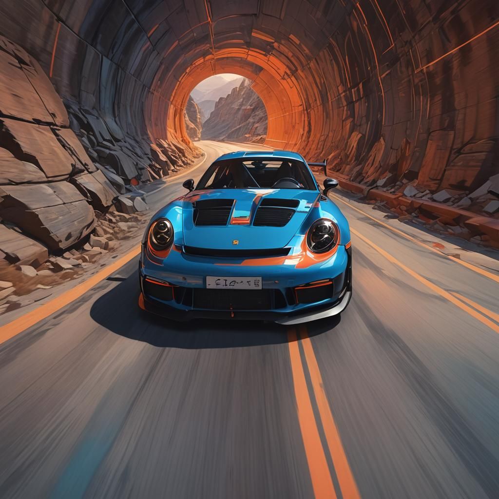 Porsche GT3 RS in Mystical Tunnel: Syd Mead Style
