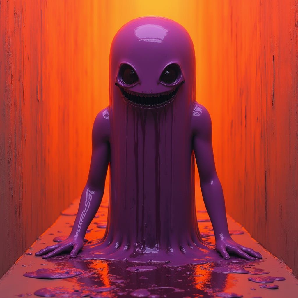 Vibrant Dystopian Figure in a Dark Orange Hued World