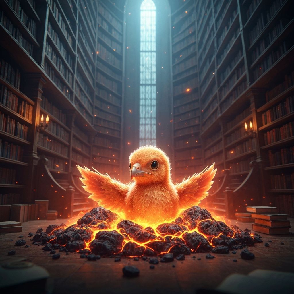 Baby Phoenix Rises From Ashes in Grand Library