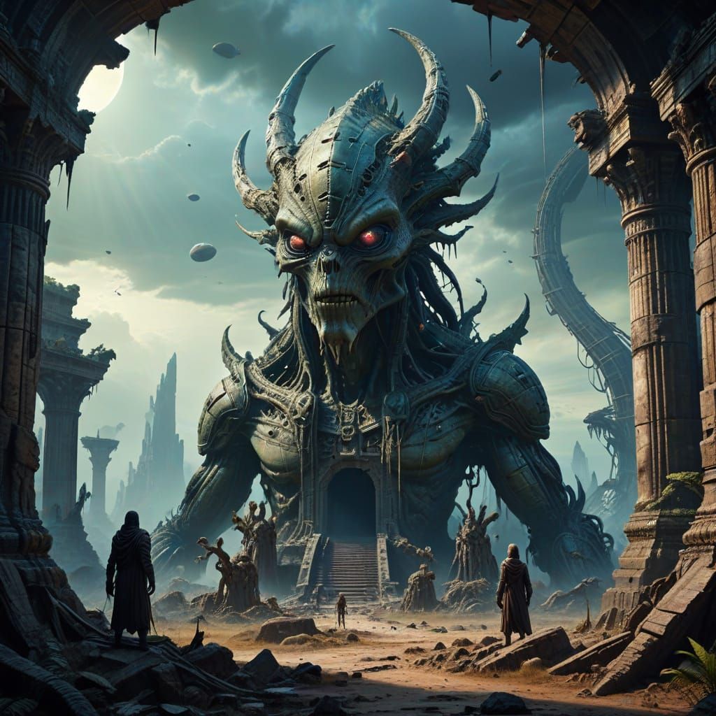 Alien Temple Ruins: A Surreal Dystopian Vision
