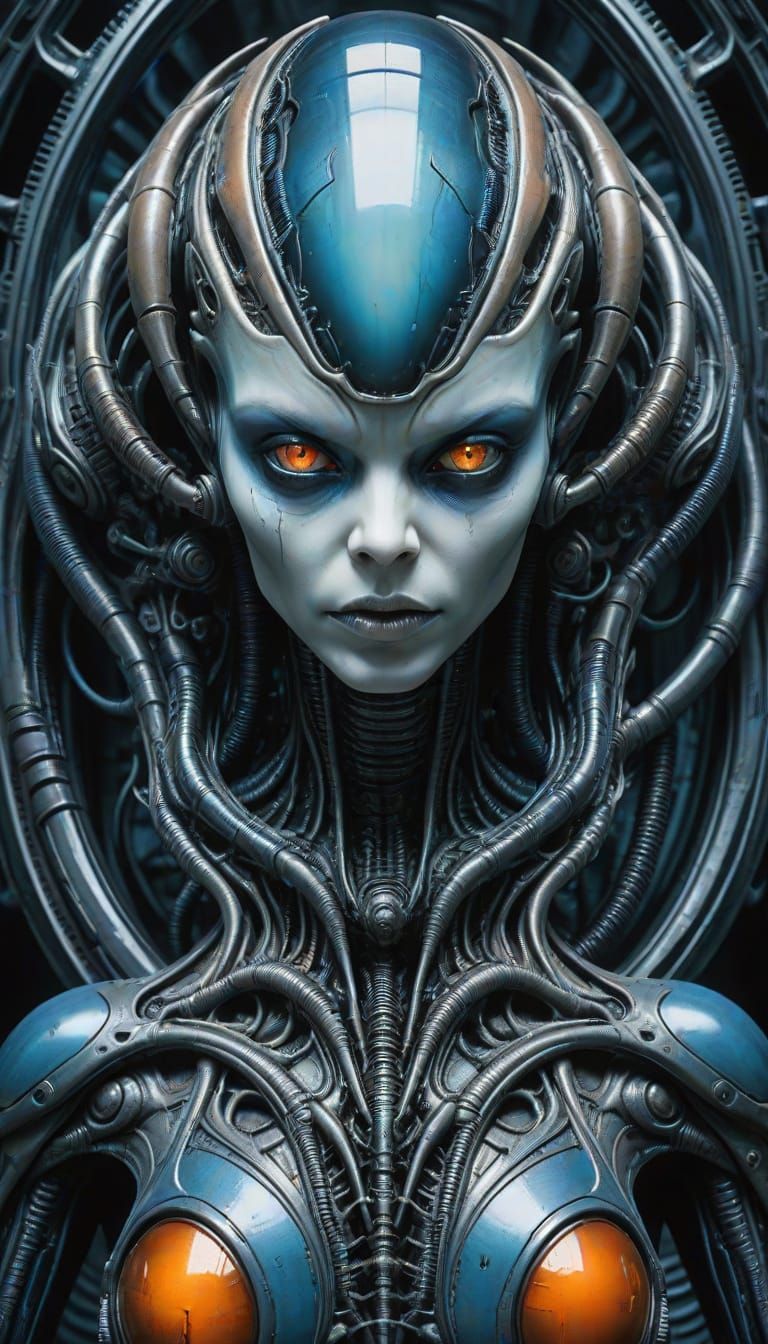Biomechanical Alien Selfie in HR Giger Style