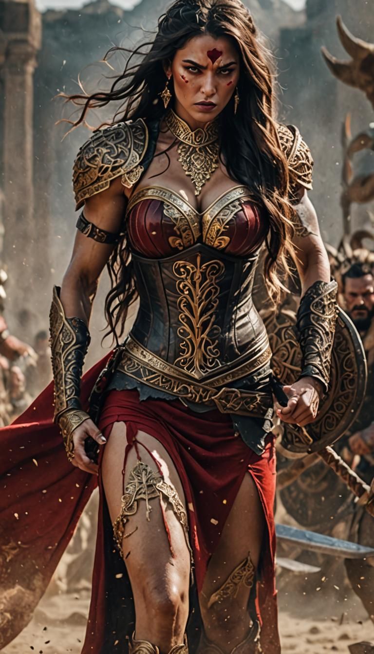 Barbarian Warrior Woman in Fiery Landscape