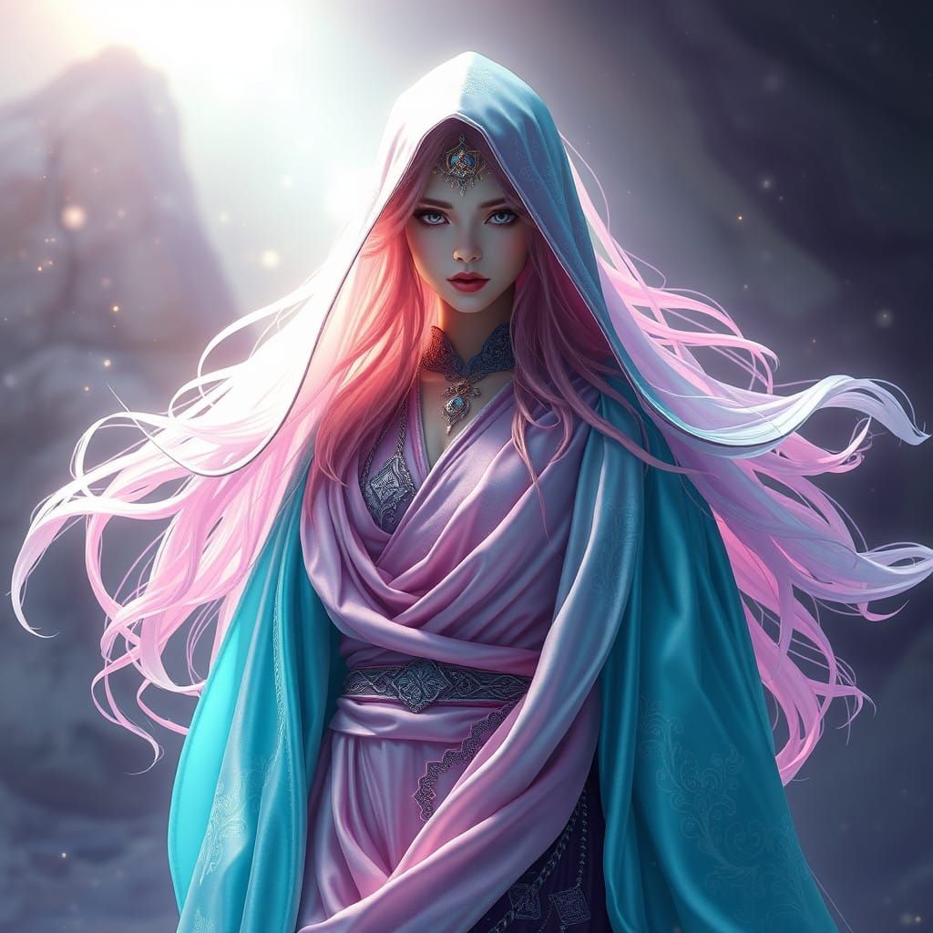 Ethereal Sorceress in Ombre Robes: Anime Art