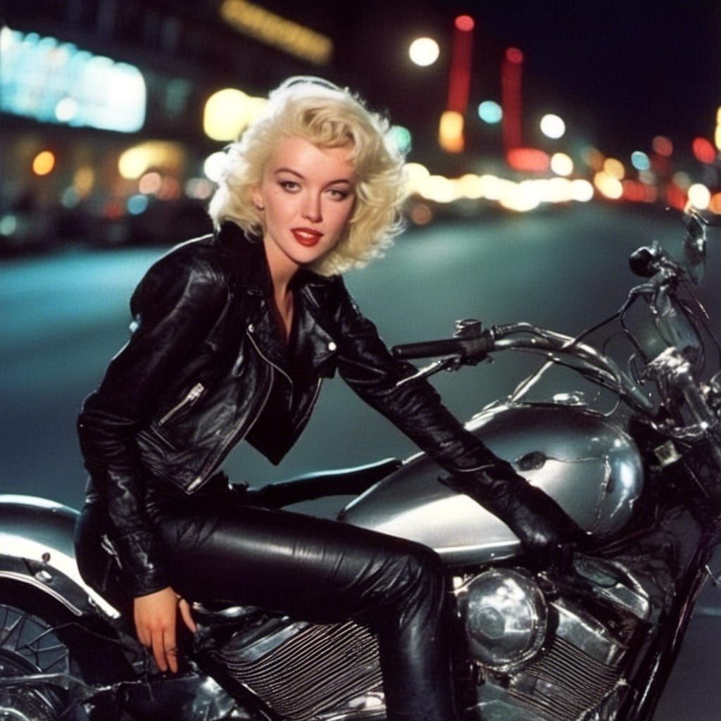 Rebellious Biker on Motorcycle in Las Vegas at Night