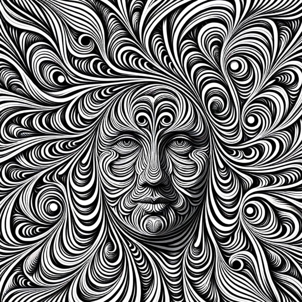 Hidden Face Optical Illusion in Monochrome