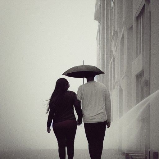 Romantic Couple Walking in the Rain, Hyper-Realistic Art