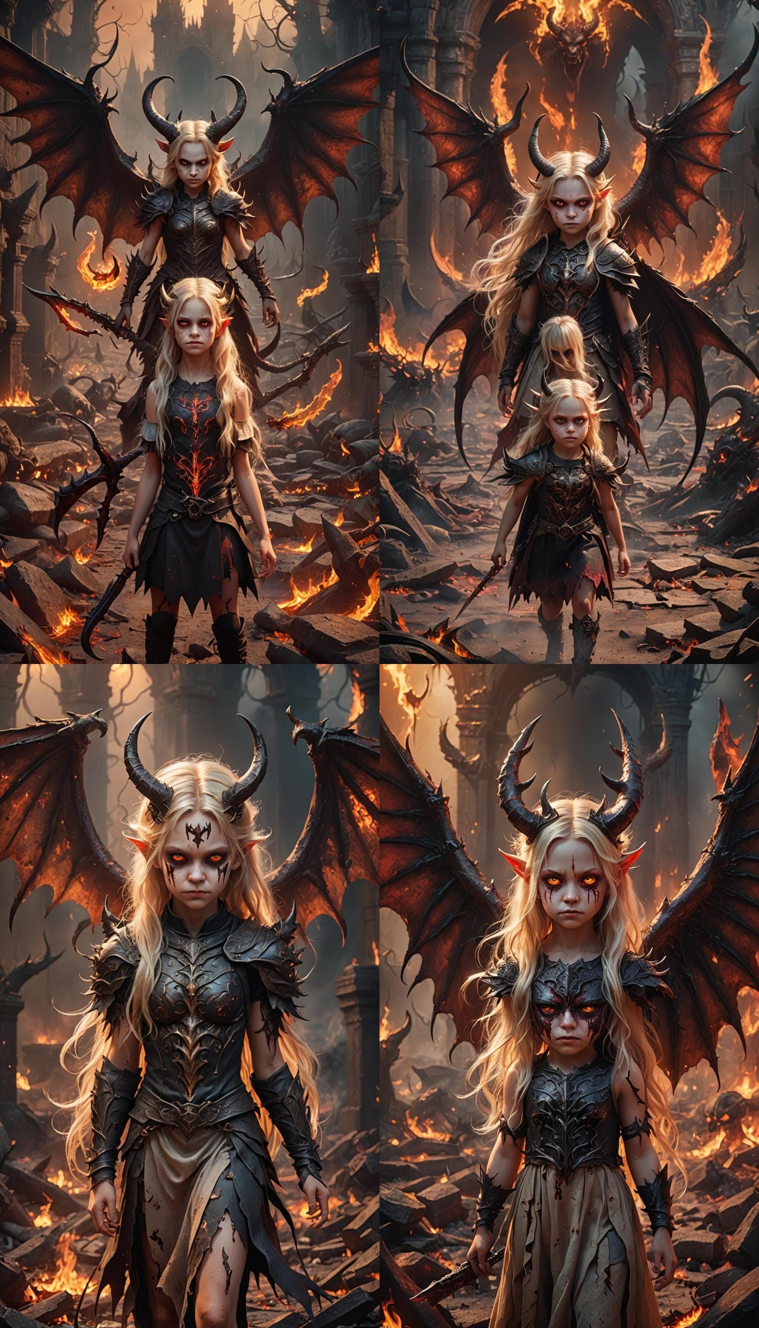 Child Demon Girl in Hell: Detailed Matte Painting