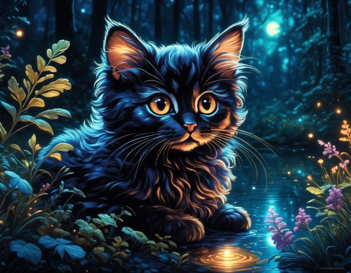 Black Tortoiseshell Cat in Fairytale Forest