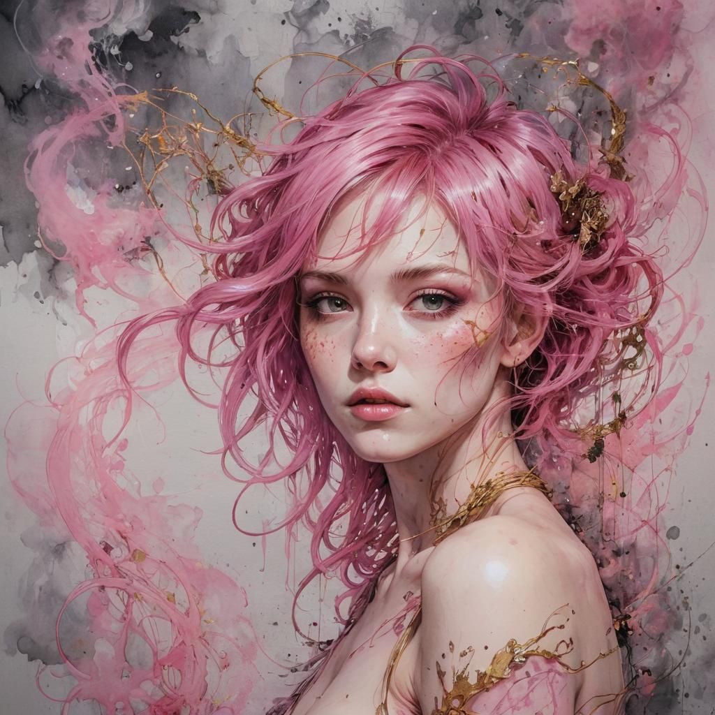 Pink-Haired Woman in Dark Fantasy Style