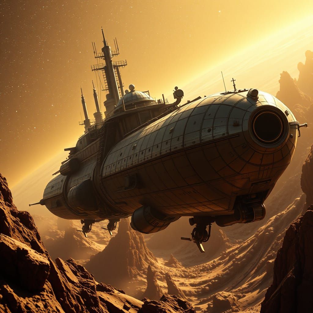 Sci-Fi Freighter Explores Asteroid Belt: Cinematic View