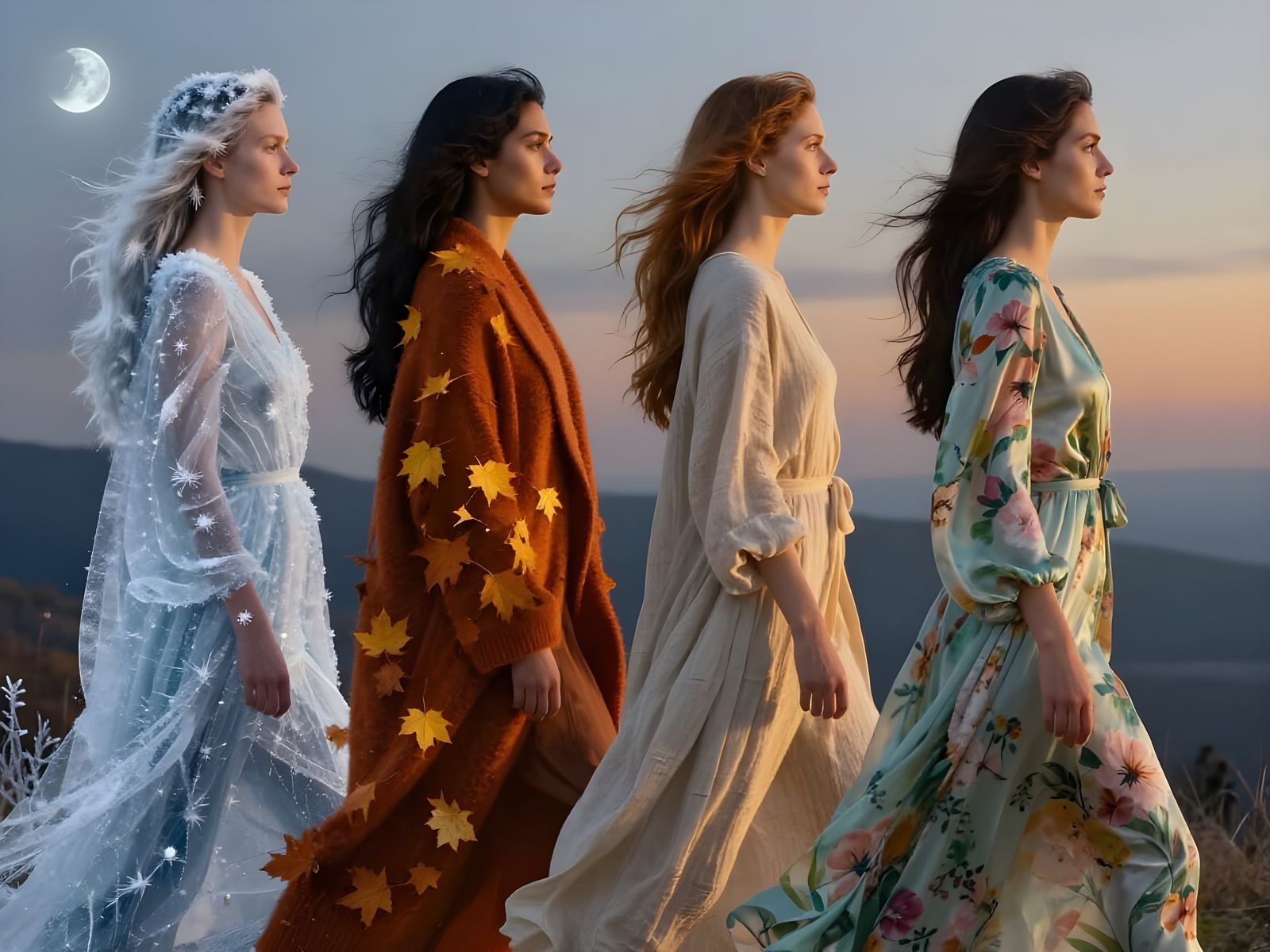 Four Seasons Embodied by Women in Cinematic Composition