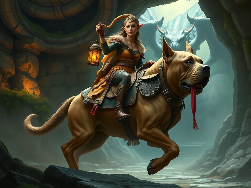 Gnome Artificer on Mastiff in Dungeon