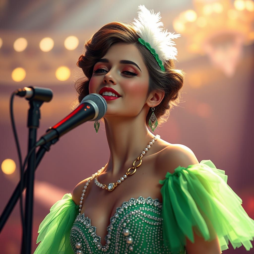 Elegant Flapper Woman Performing On Stage, Digital Painting