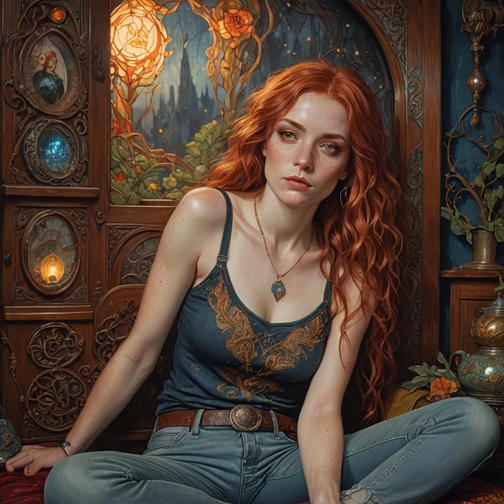 Ethereal Portrait of a Red-Haired Woman with Hazel Eyes