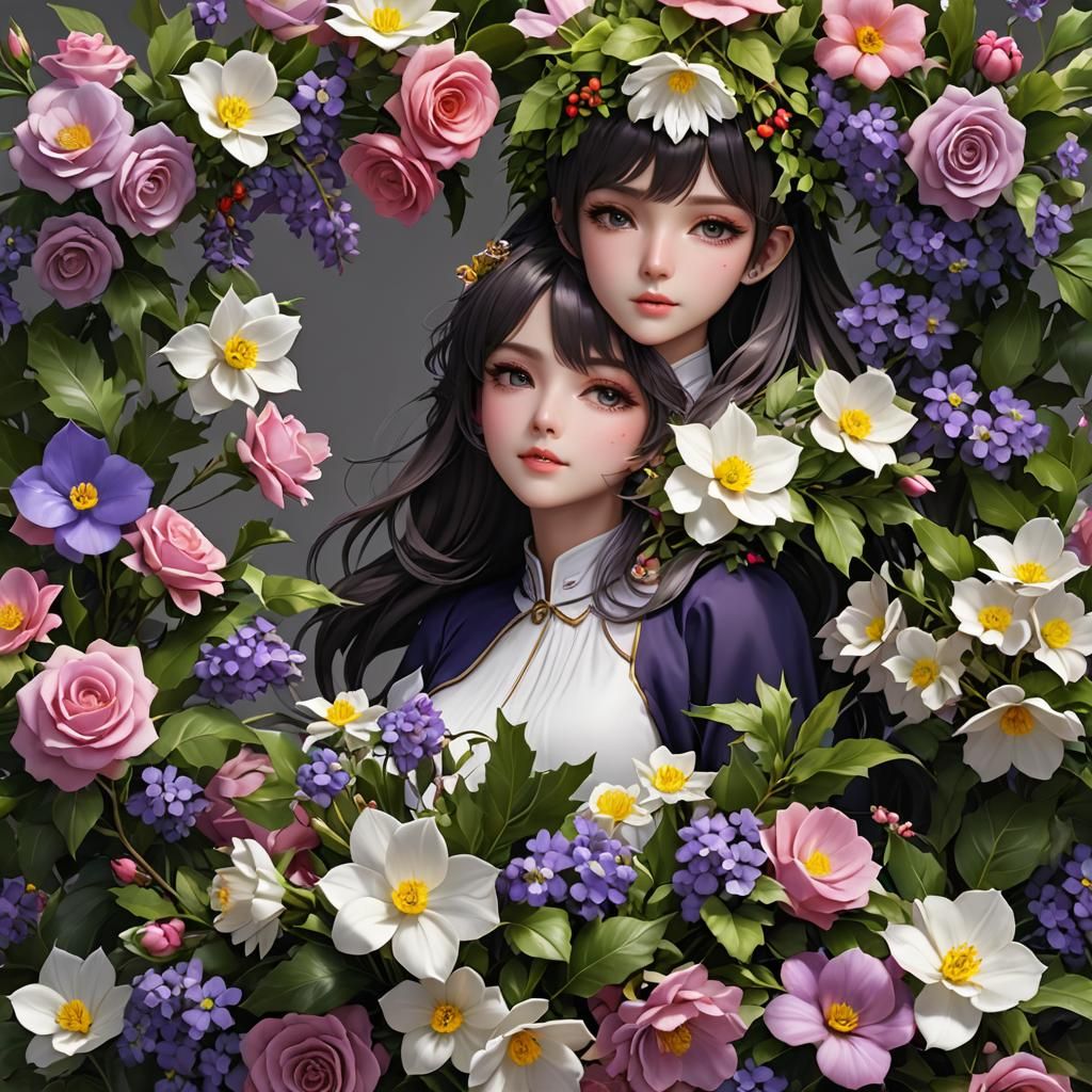 Anime Flower Bouquet with Holly and Primrose