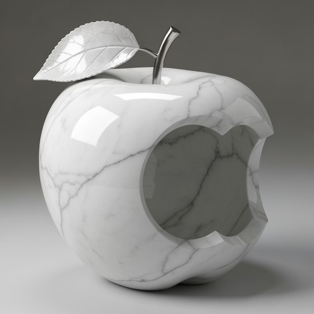 Glossy Marble Apple Sculpture with Metallic Stem