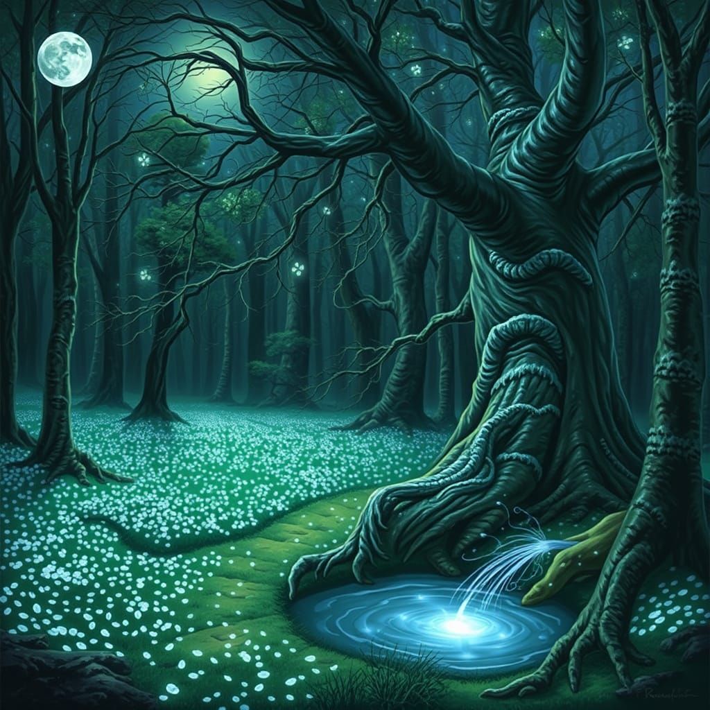 Luminous Moonlit Forest Glade