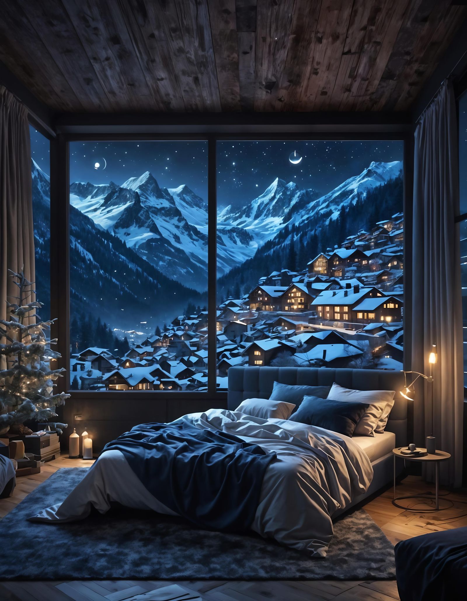 Winter Village Bedroom View in Dark Astral Style