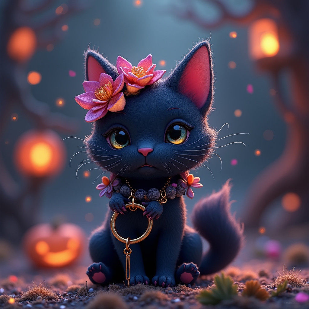 Black Cat Squishmallow on Keyring, Fantasy Art