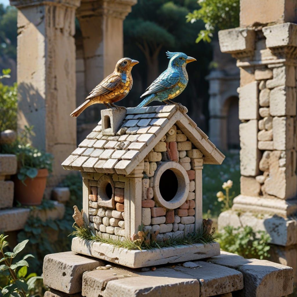 Birdhouse in Roman Forum Ruins: Photorealistic Detail