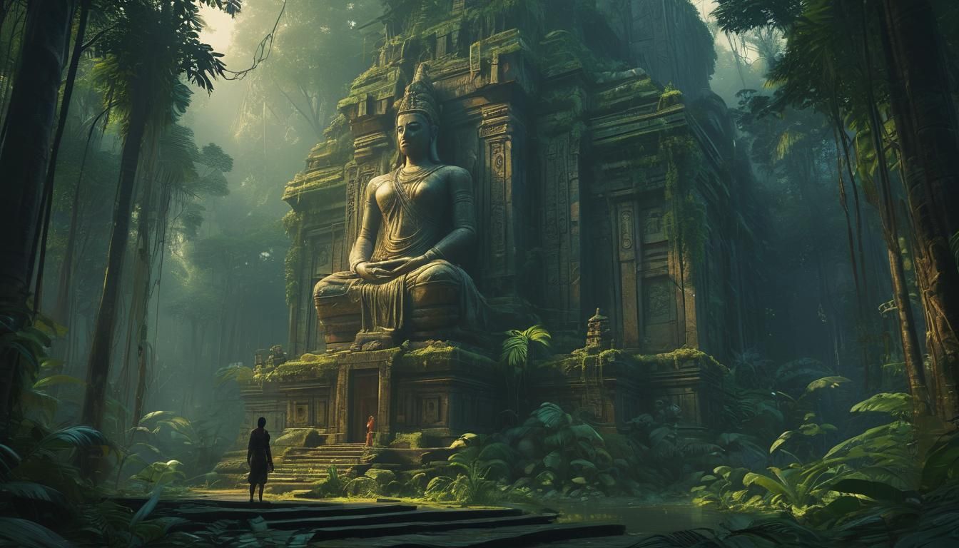Majestic Jungle Statue in Cinematic Lighting Style