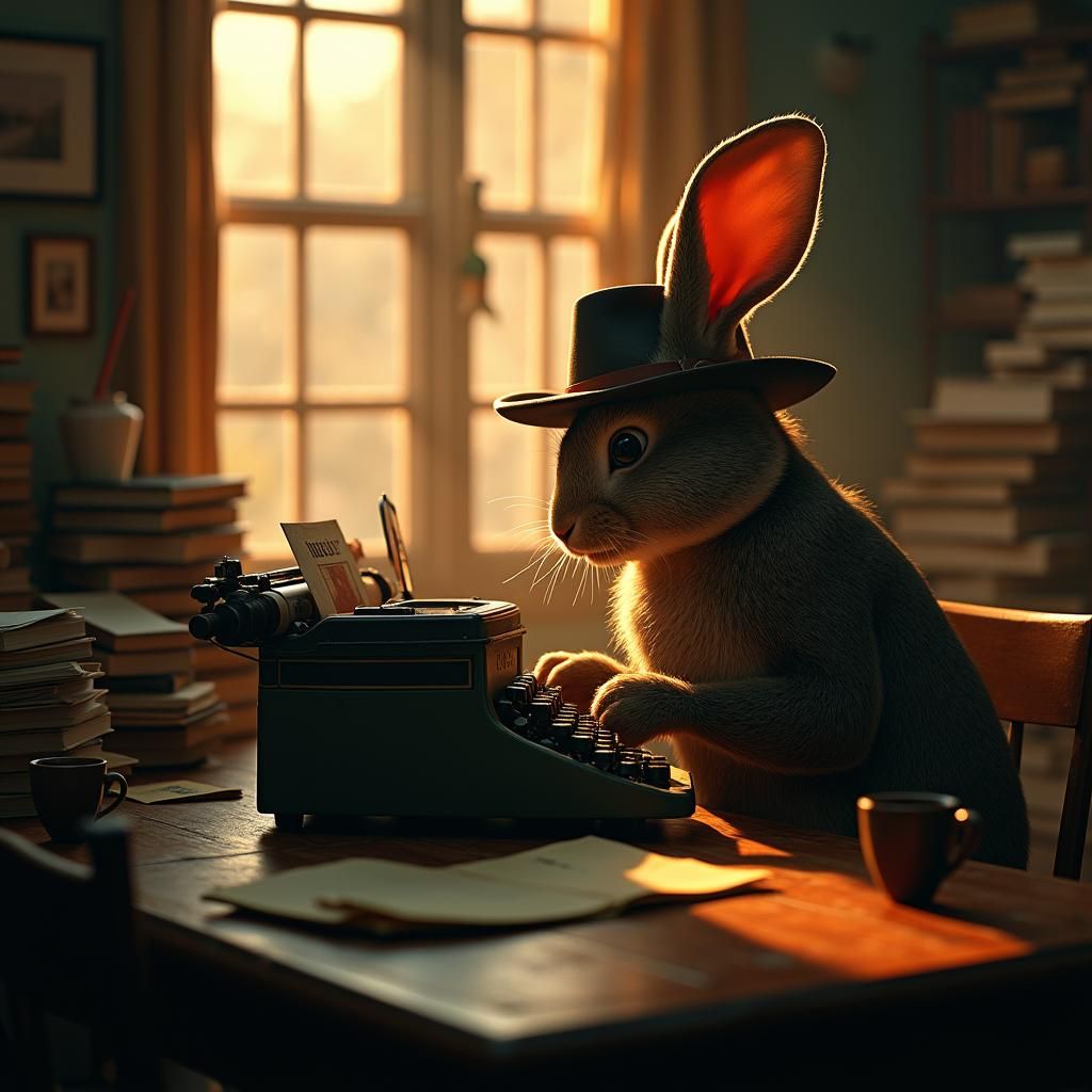 Rabbit Reporter in Film Noir Newsroom