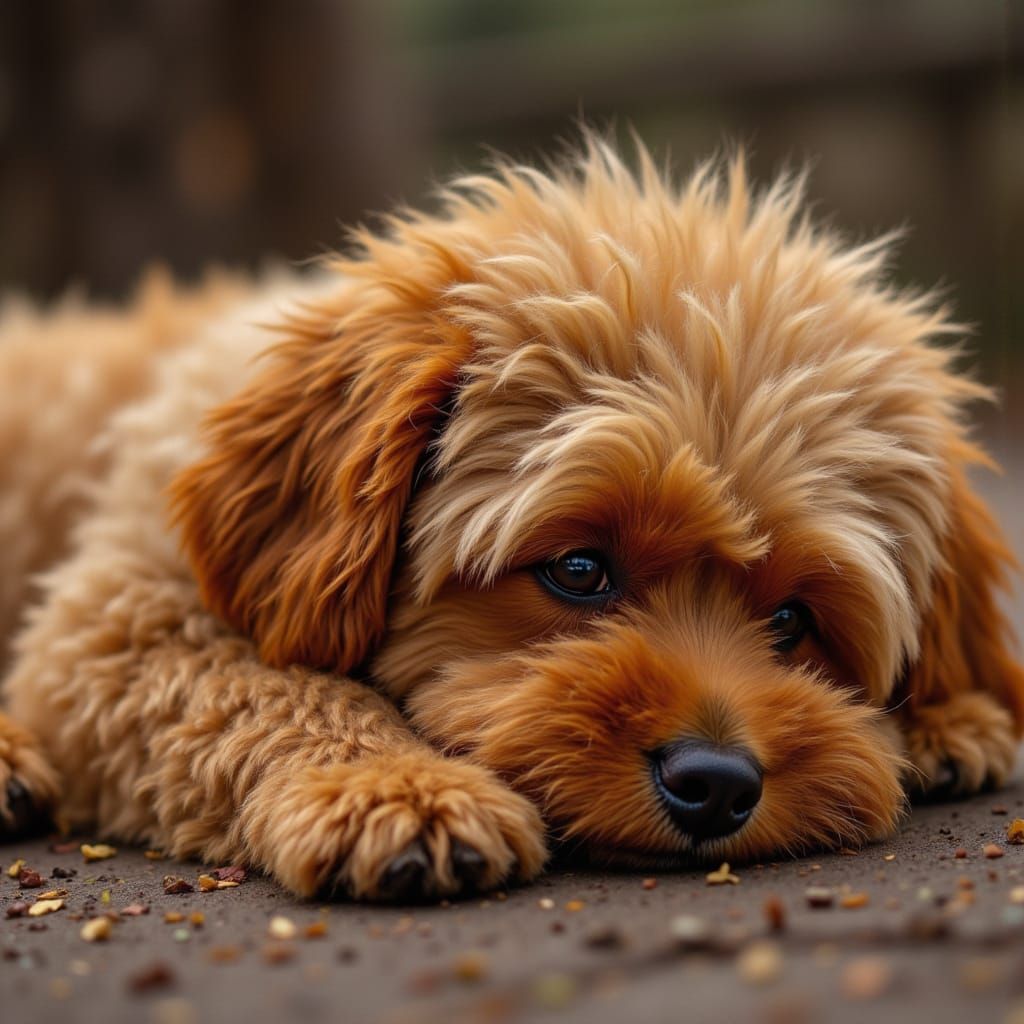 Golden Sunset Lhasa Poo Rests in Serene Landscape