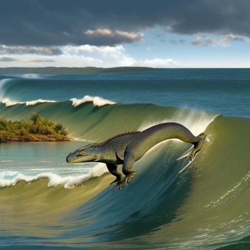 Komodo Dragon Surfing a Wave on River
