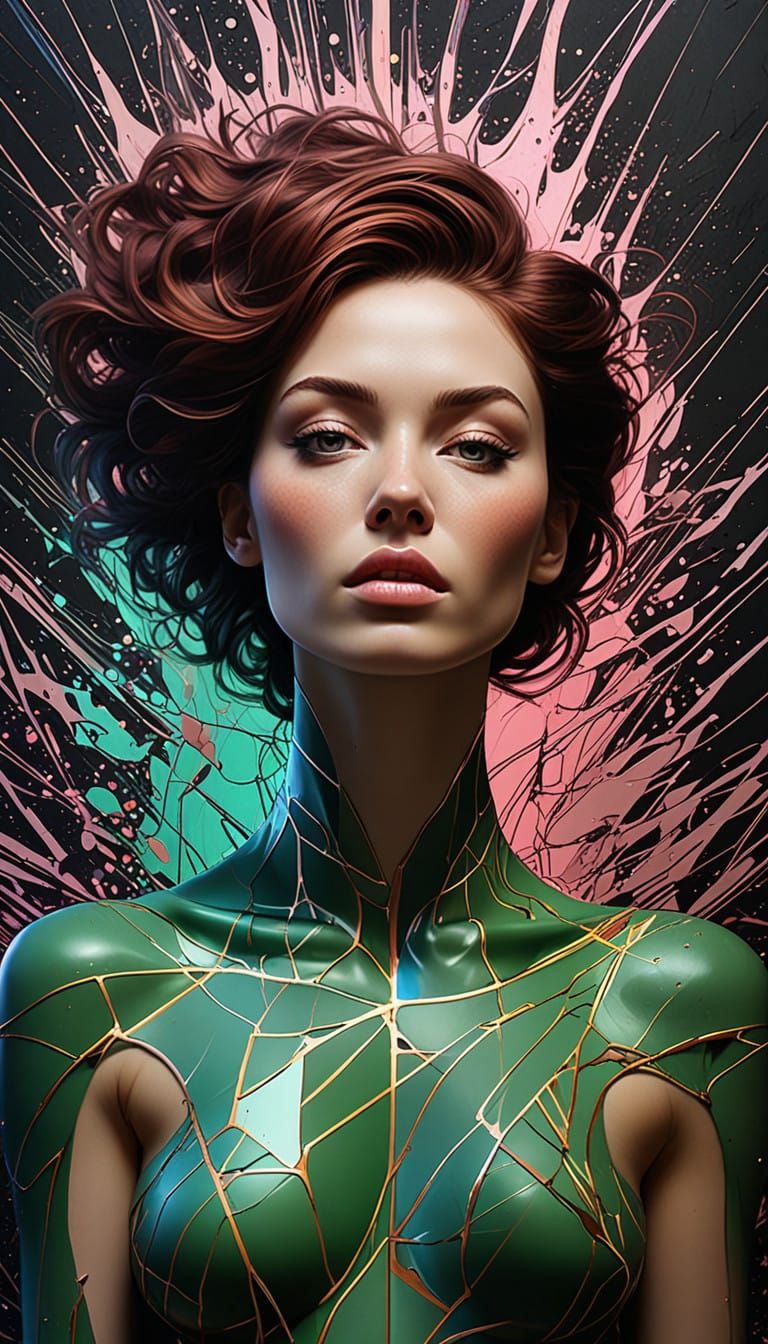 Surreal Pink and Green Goddess in Opalescent Skin