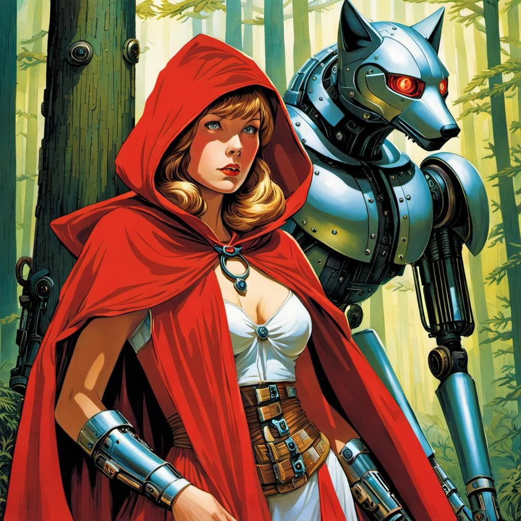 Cyborg Red Riding Hood Sci-Fi Illustration
