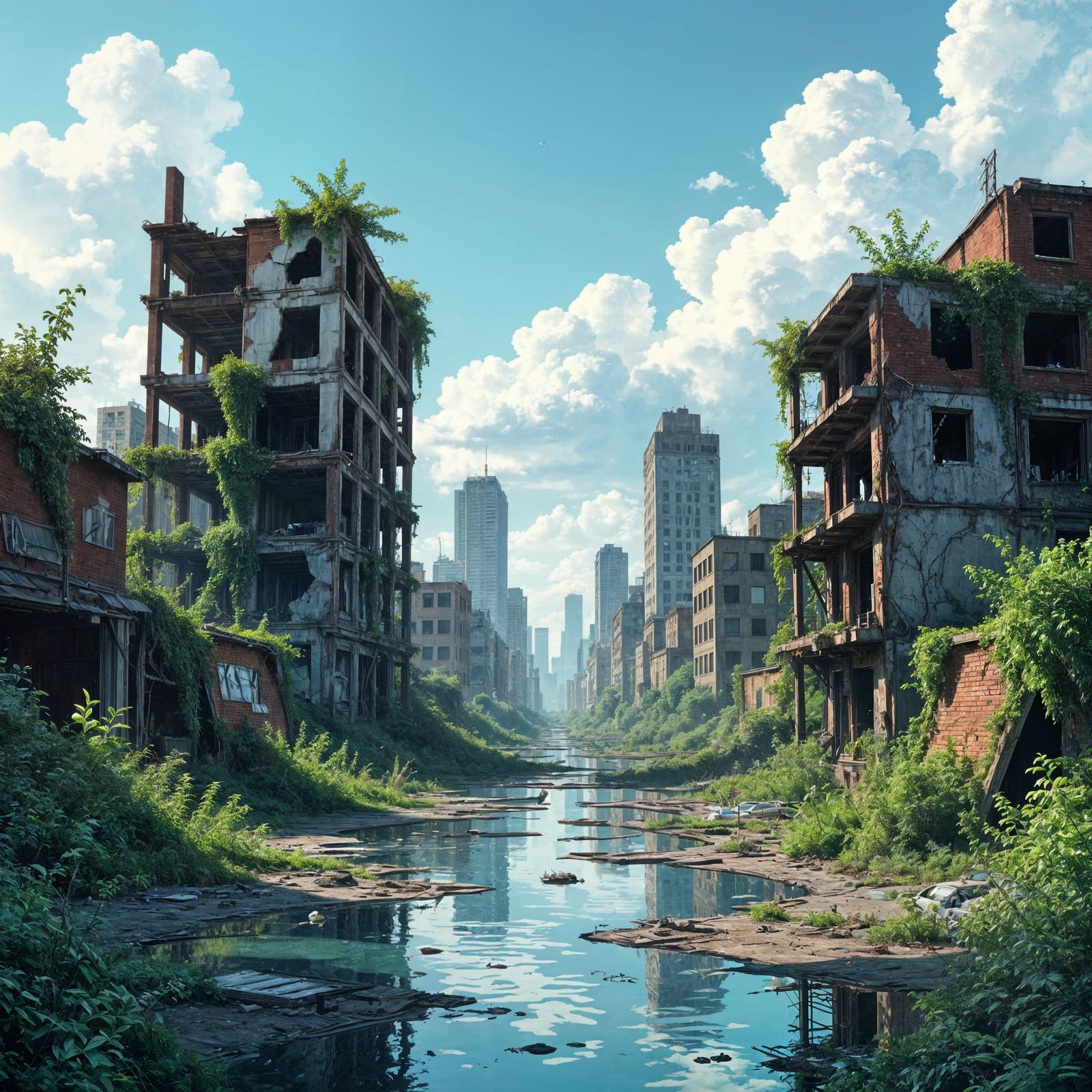 Post-Apocalyptic City Overgrown in Comic Book Style
