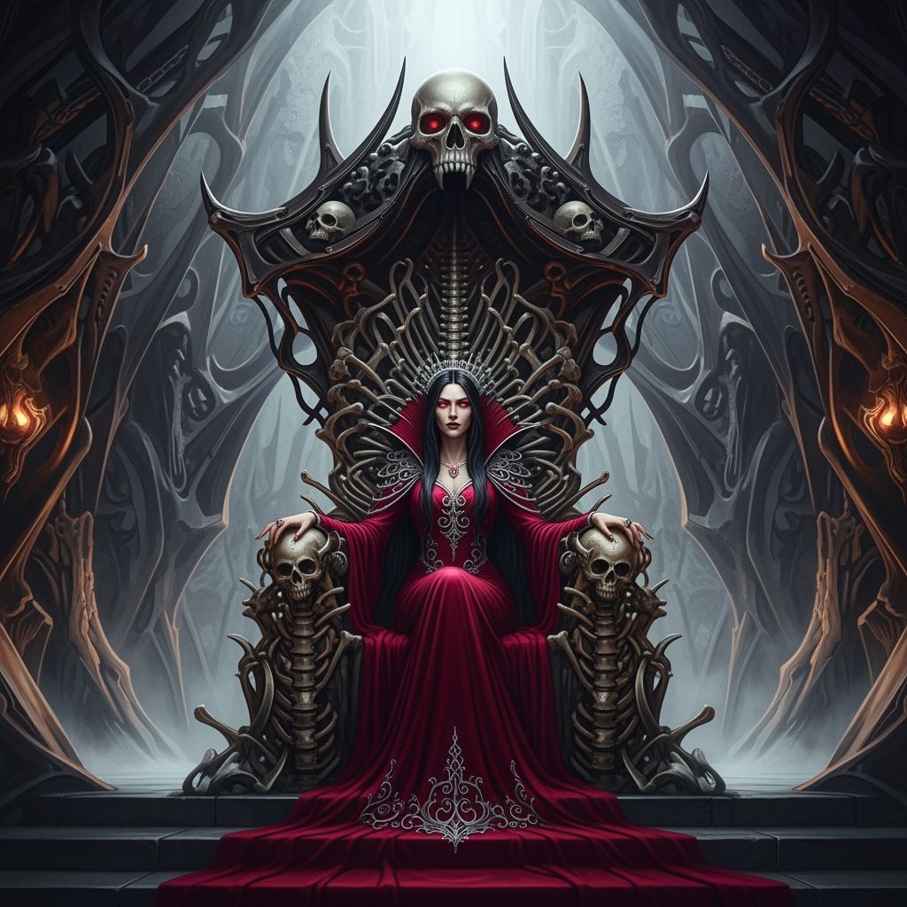 Vampire Queen on Bone Throne in Gothic Chamber