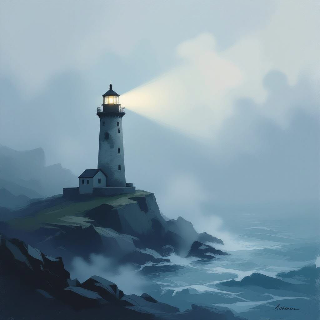 Ethereal Lighthouse in Atmospheric Oil Painting Style