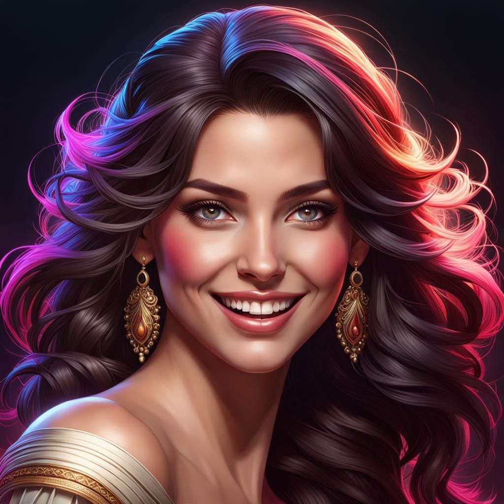 Portrait of Smiling Dark-Haired Woman