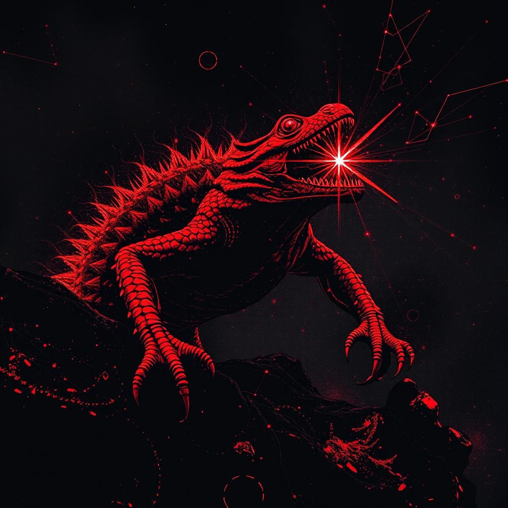 Red and Black Abstract Reptilian Constellation