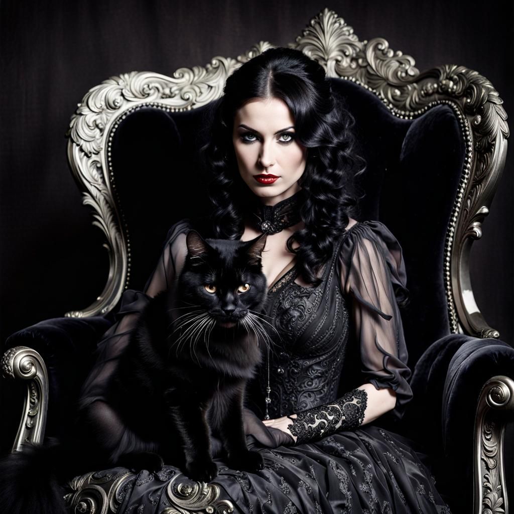 Gothic Woman with Cat: Silver Nitrate Photography
