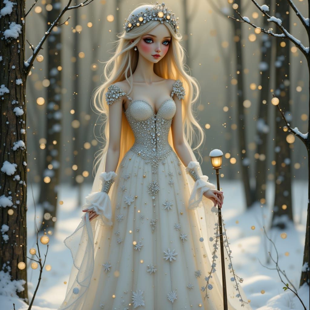 Autumn Garden Scene with Snowfall and Russian Aristocrat