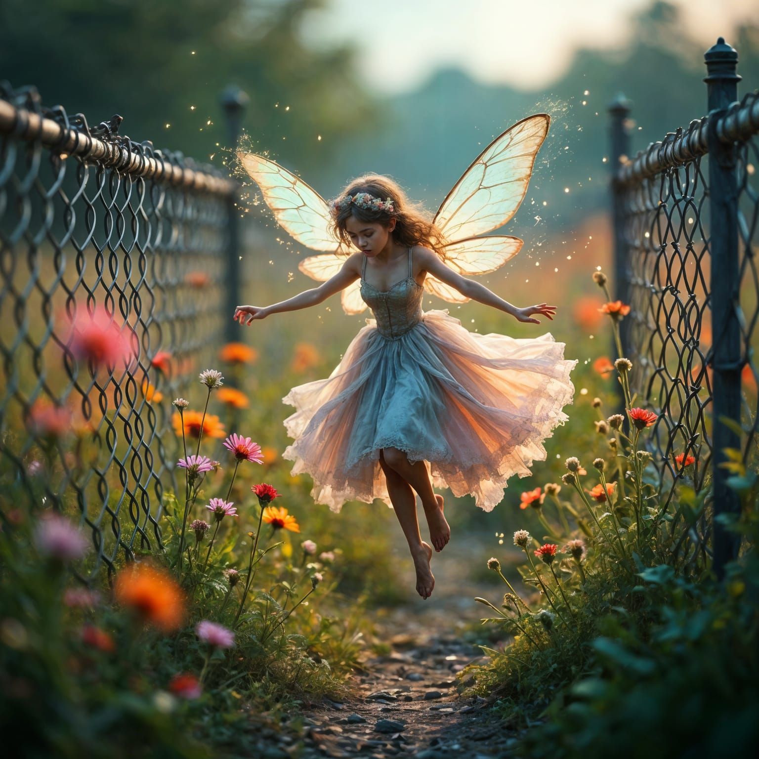 Fairy Flight Through Wild Weeds, Hyperrealistic Macro