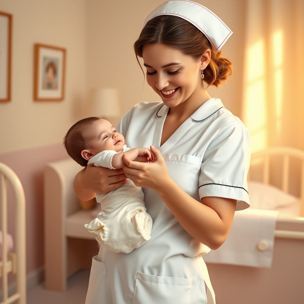 Tender Nurse Cares for Baby in Serene Nursery