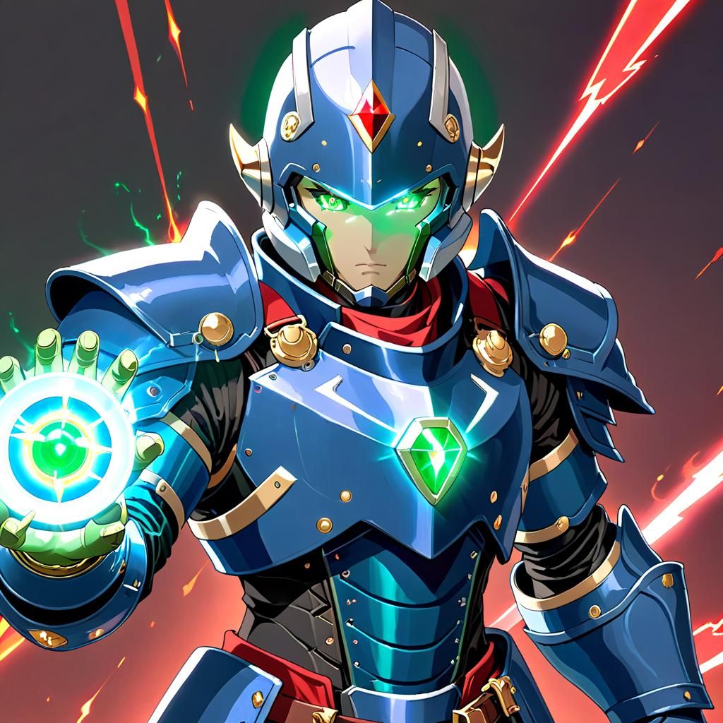 Warforged Artificer in Blue Armor: Anime Style