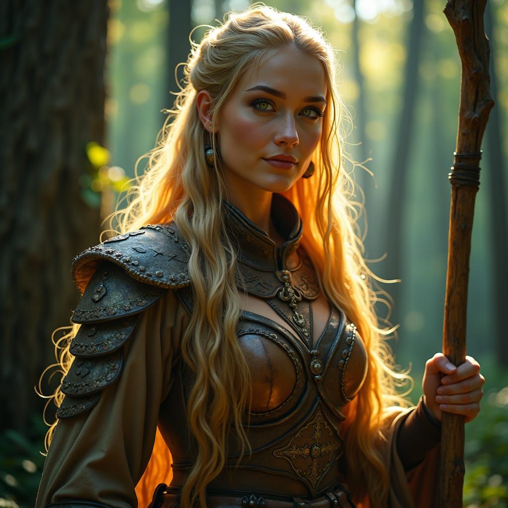 Slavic Druid in Moonlit Forest