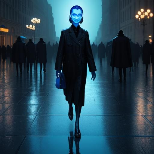 Surreal Blue Bulb People in City Square