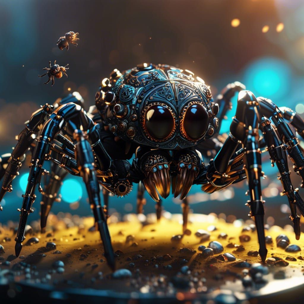 Cyberpunk Tarantula with Mechanical Parts