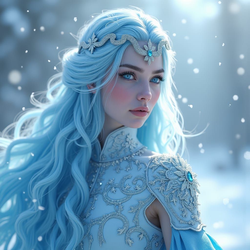 Icy Rococo Maiden in Frozen Landscape