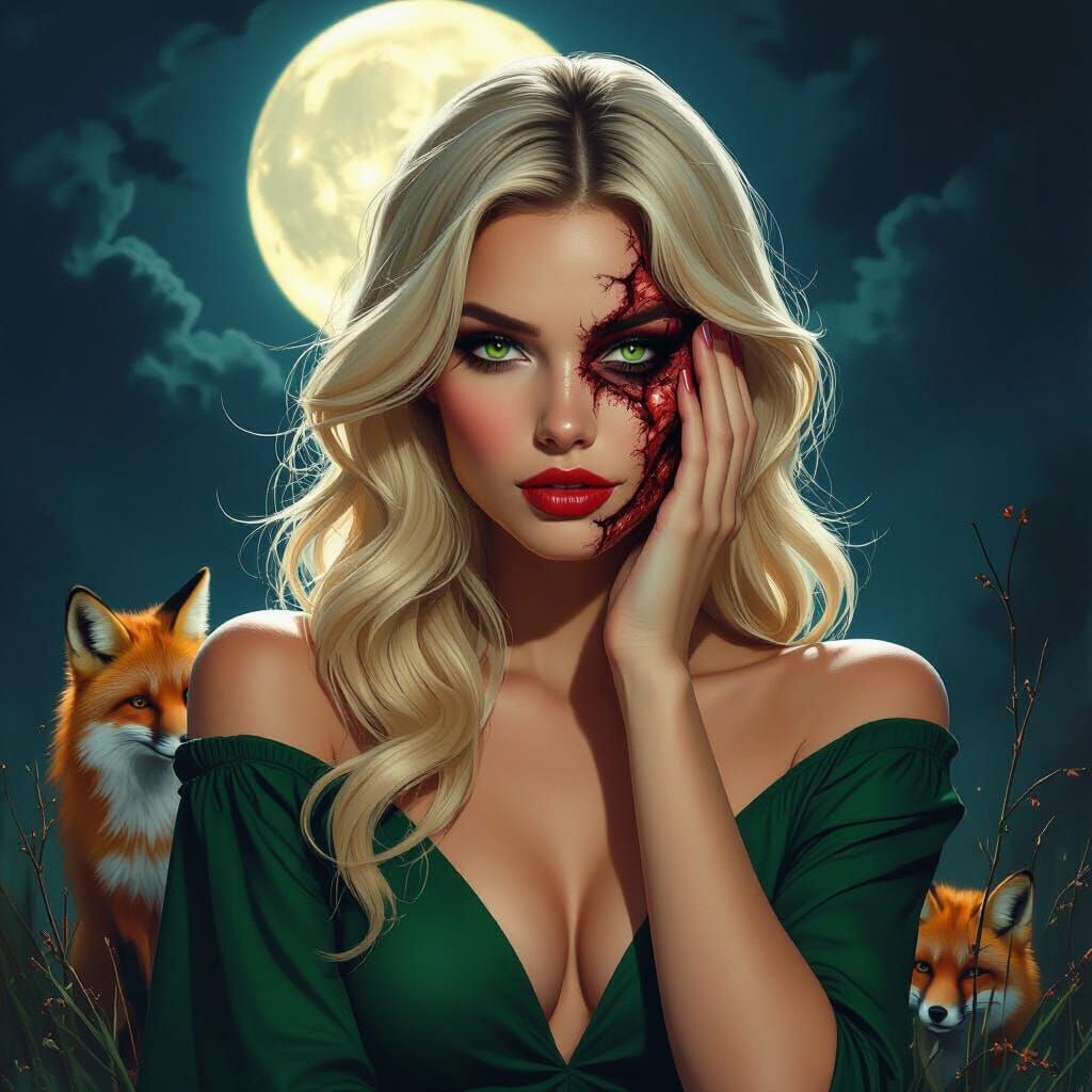 Dark Fantasy Portrait of Woman Hiding Disfigured Face