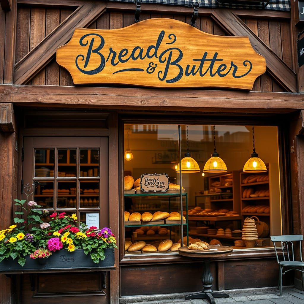 Rustic Bakery Exterior with Fresh Baked Goods